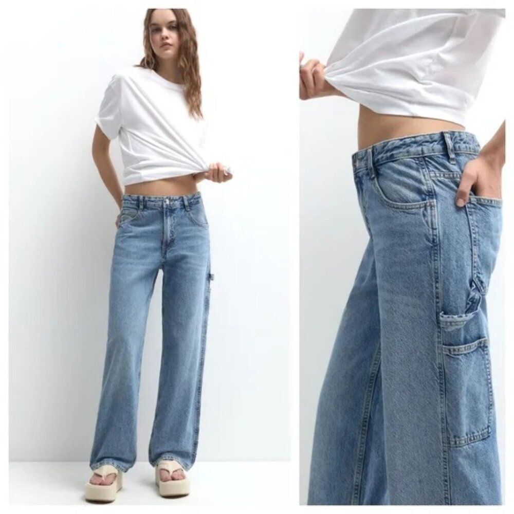 Zara Light Blue Wide Leg Carpenter Jeans